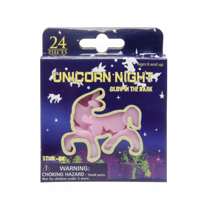 24 Unicorn Glow in the Dark Stick On Plastic Stickers