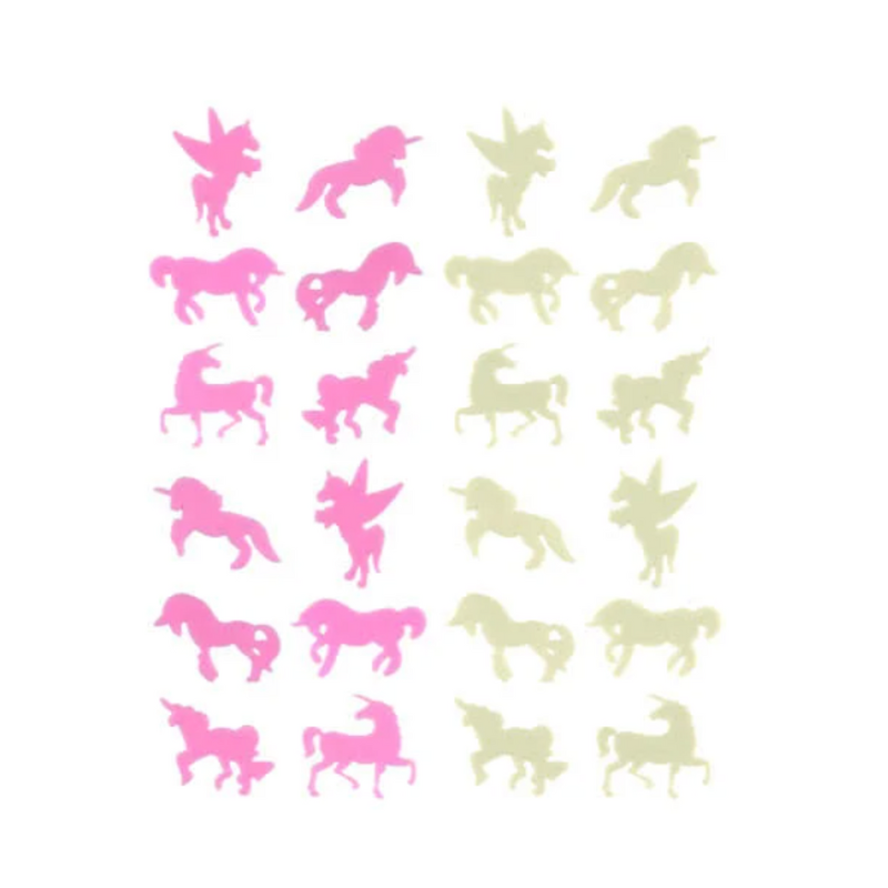 24 Unicorn Glow in the Dark Stick On Plastic Stickers