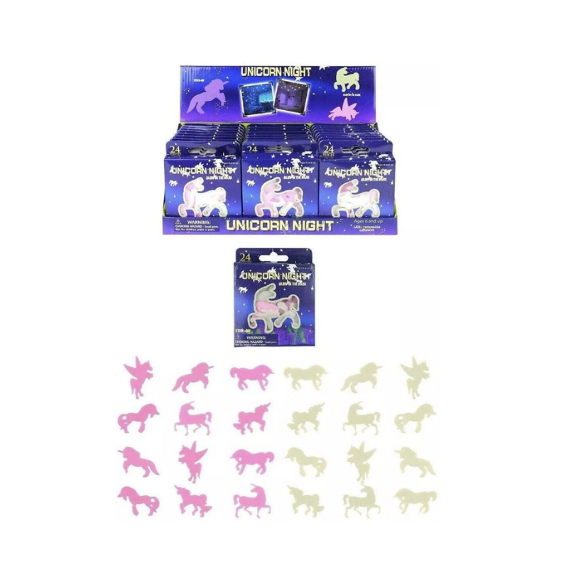 24 Unicorn Glow in the Dark Stick On Plastic Stickers