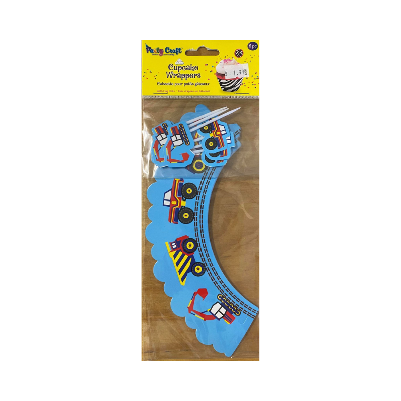 Party Craft Cupcake Wrappers Blue Vehicles 6 Pack